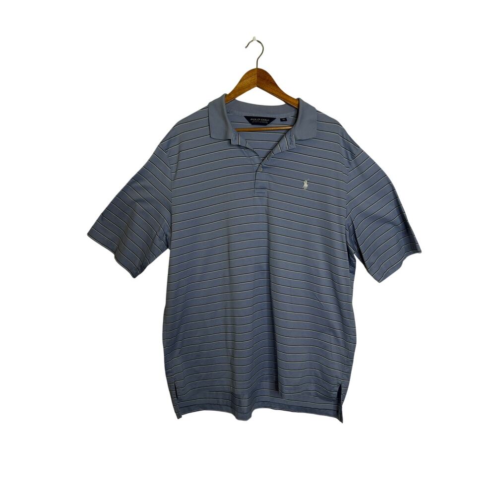 Polo Golf Men's Polo Short Sleeve Shirt Blue Striped Size XL Pima Cotton